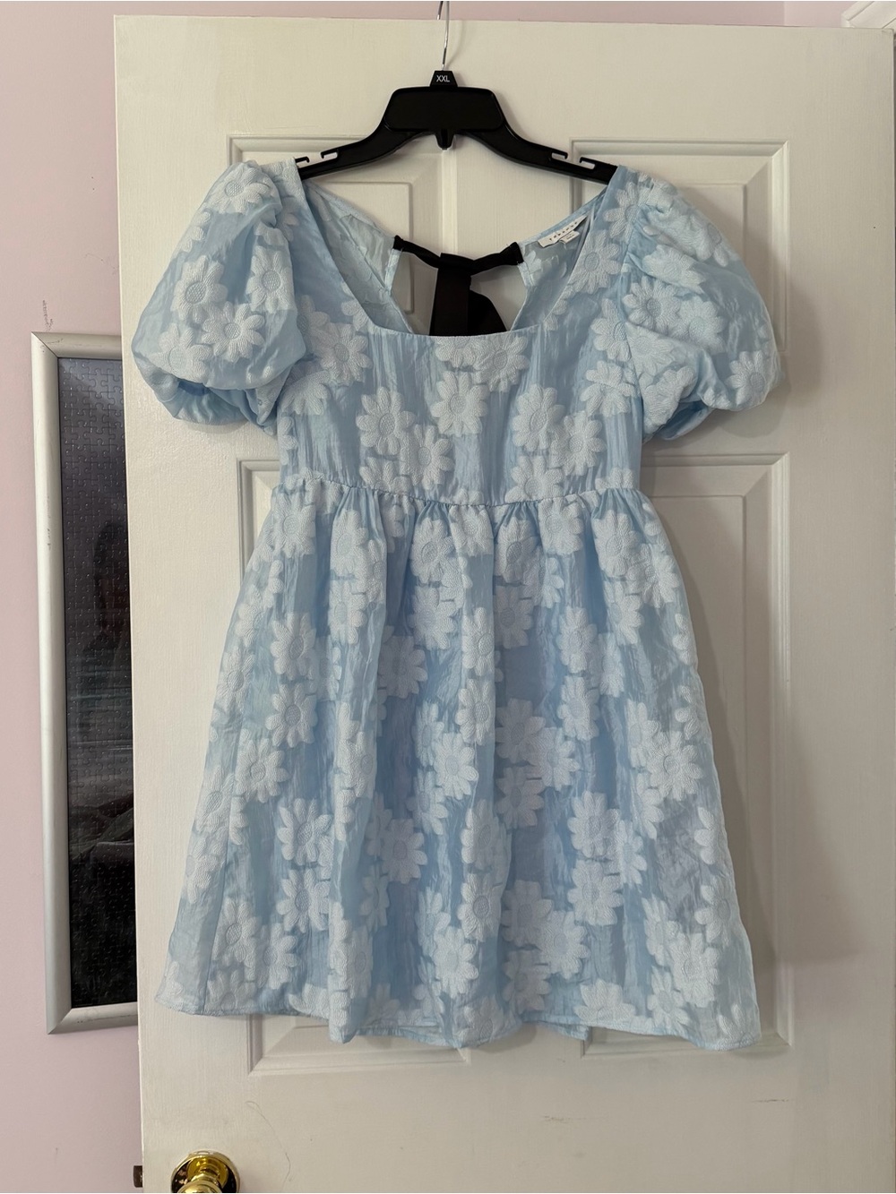 Topshop Light Blue Floral Puff-Sleeve Dress